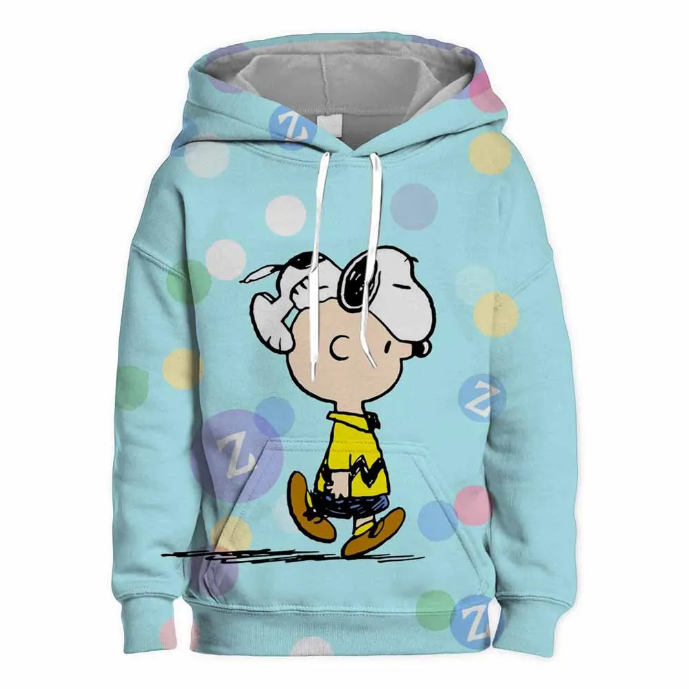 White Snoopy Cartoon Anime Children Pullover Tops 2024 New Fashion Boy Girl Kids Hoodie Spring Autumn Baby Sweatshirt Clothes