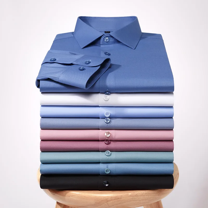 

New Quality Anti-Wrinkle Mens Shirts Long Sleeve Dress Shirts For Slim Fit Camisa Social Business Blouse White Shirt Blue S-4XL