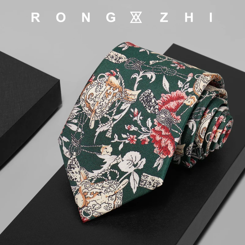 rongzhi-luxury-classic-retro-printed-pattern-men's-silk-tie-formal-business-gift