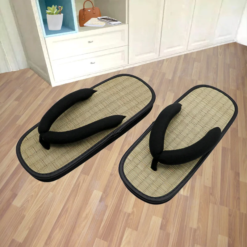 Chanclas trenzadas de paja para hombre, zapatillas de verano con Clip en forma de Y, sandalias de Punta abierta, zapatillas japonesas de fondo grueso