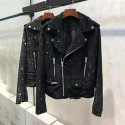 Frauen Mantel Frühling Neue Ankunft Kurze Länge Schaffell Lokomotive Modell Wildleder Leder Jacke Diamanten Komplizierten Prozess