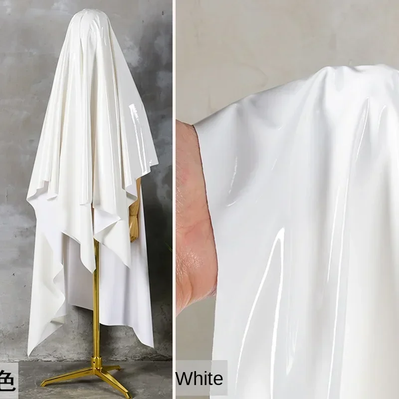 

Mirror Leather Fabric White Knitted Bottom Cloth High Elasticity Waterproof Clothing Designer Wholesale Cloth Diy Sewing Meters