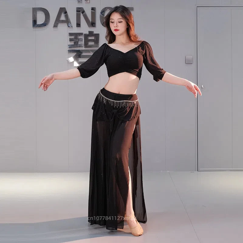 2025 新しいベリーダンス大きいサイズメッシュ練習ドレスセット、オリエンタルダンスパフォーマンスドレス、ステージパフォーマンス女性