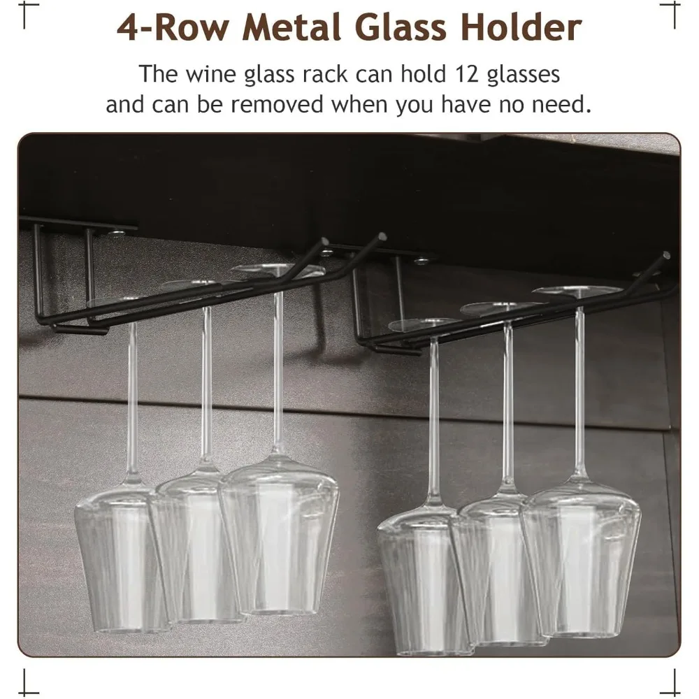 72 armadietto da bar con 2 ante in vetro e 9 portabottiglie, armadietto alto con contenitore, portabottiglie con 4 Ro