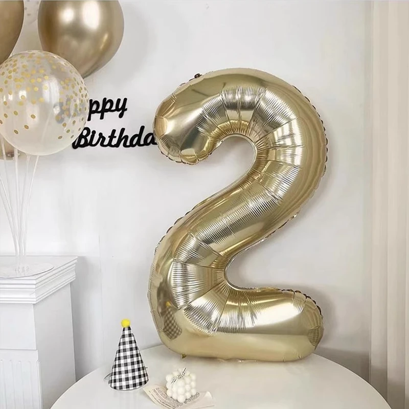 40Inch Champagne Gold Number Balloon Adult Baby Boy Girl Happy Birthday Party Decorations 1st Kids Large 1-9 Foil Helium Globos