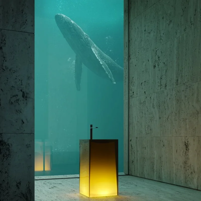 Transparent luminous column basin Color household hand washing column Sink Hotel floor Crystal basin
