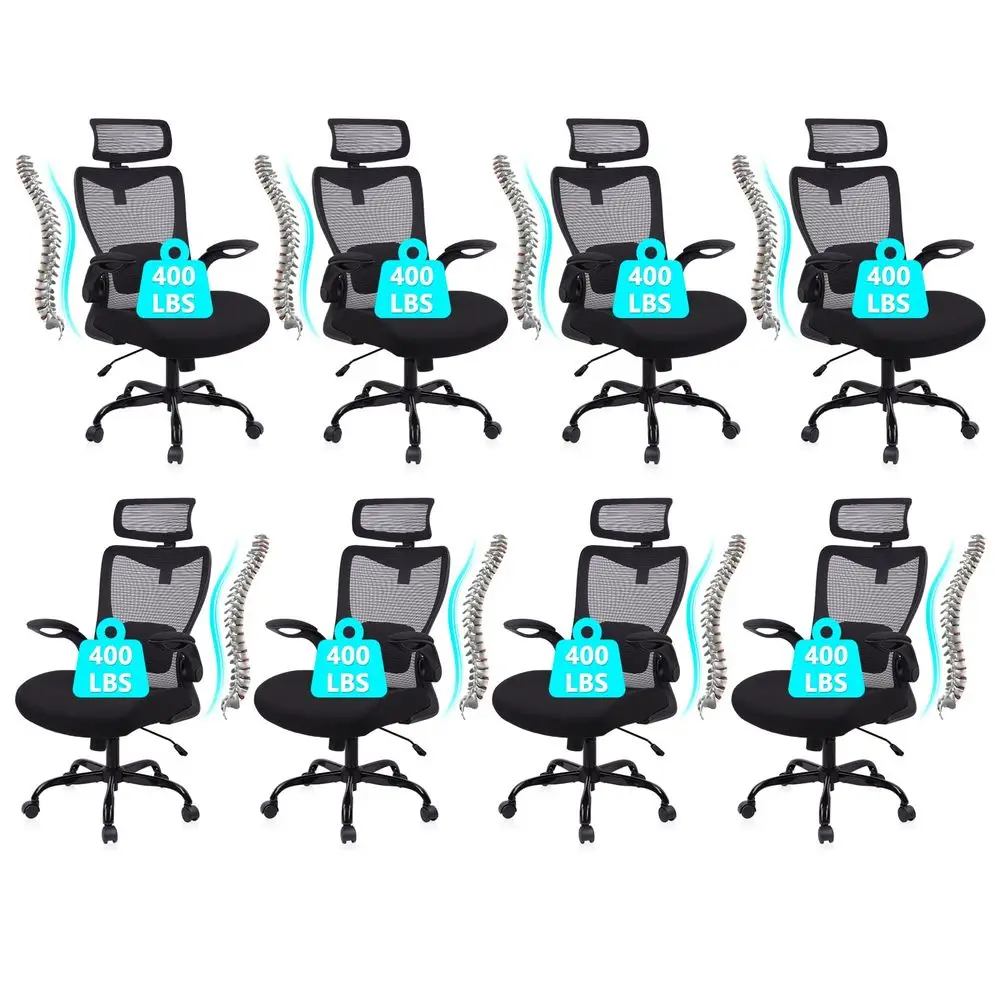 

Heavy Duty Ergonomic Mesh Office Chair 400LBS, Big and Tall Desk Chair with Adjustable Lumbar Support amp Headrest, Flip Up Pad