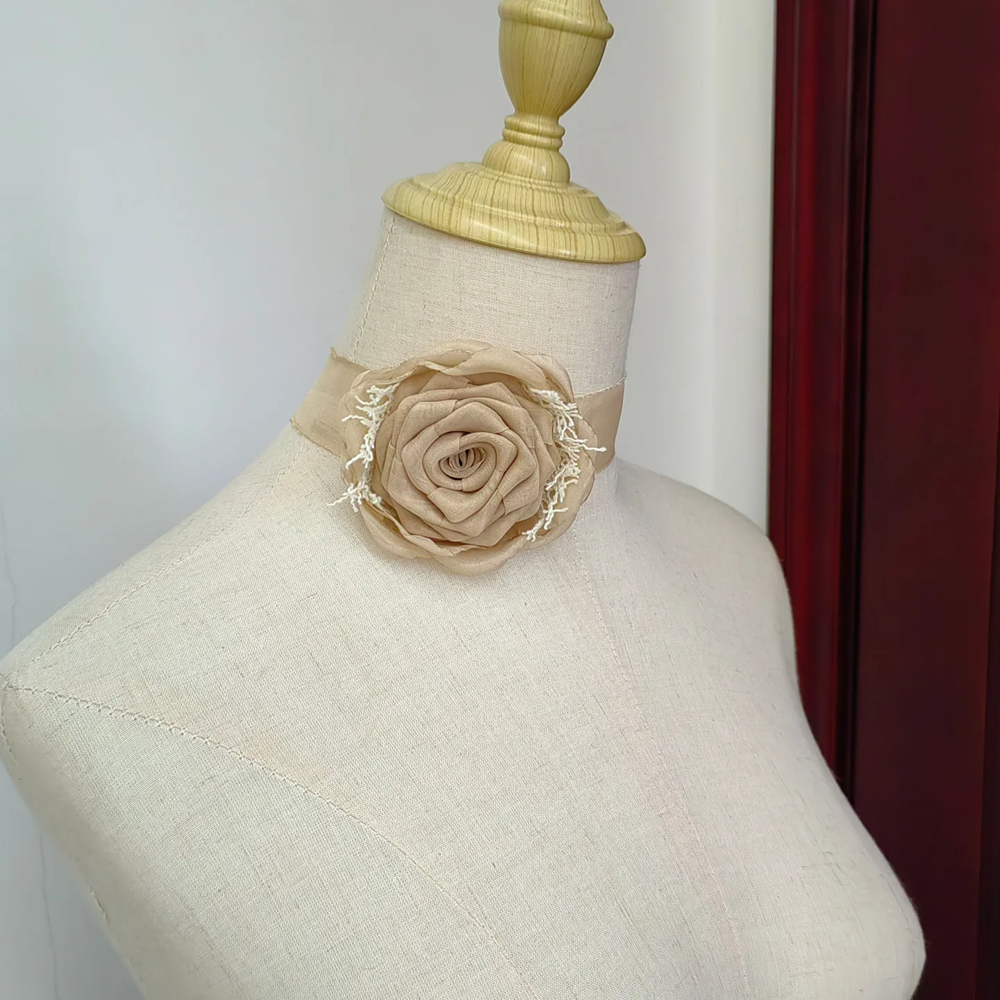 Handcrafted Brown Rose Choker Vintage Singed Flower Necklace Camellia for Bridal Showers and Creative Layering