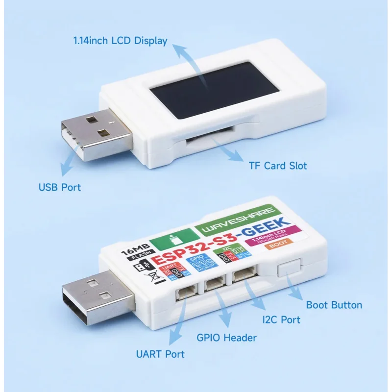 Pour la carte de développement de ESP32-GEEK de Waveshare, basée sur la puce ESP32-S3R2 de contrôleur, avec l'affichage à cristaux liquides de document de 1.14 pouces 65K