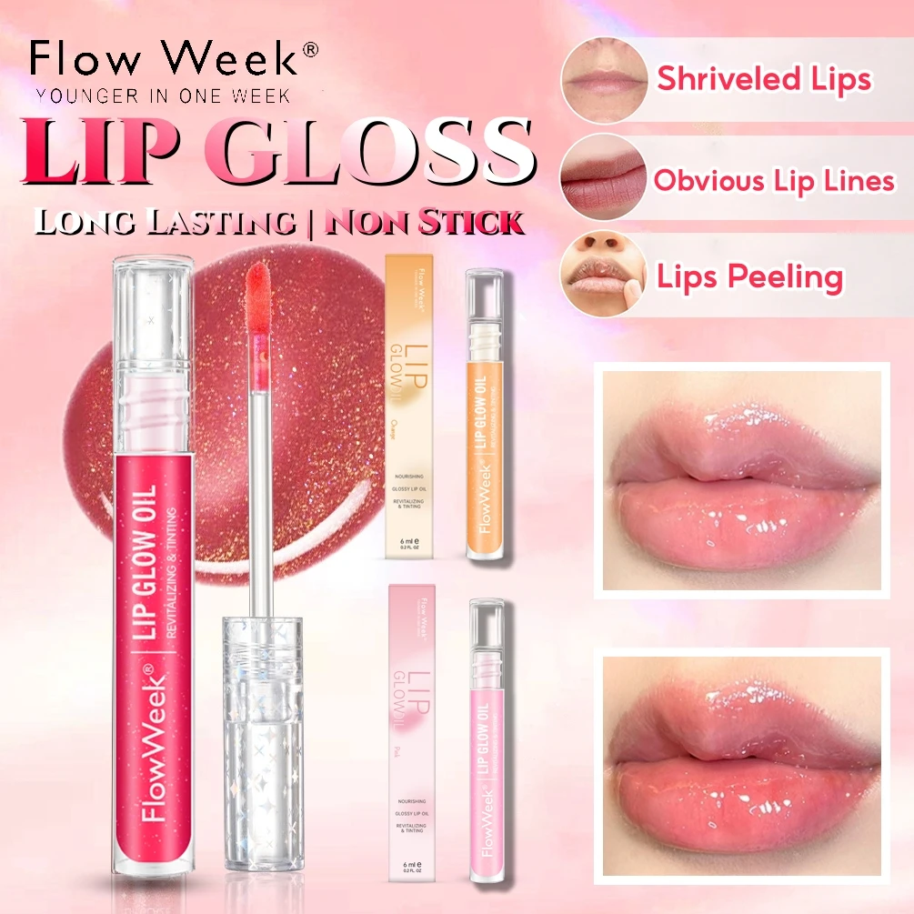 

FlowWeek Instant Volumising Lip Plumper Oil Reduce Lip Fine Line Anti-Cracking Lip Oil Long Lasting Mirror Glass Lip Gloss 6ml