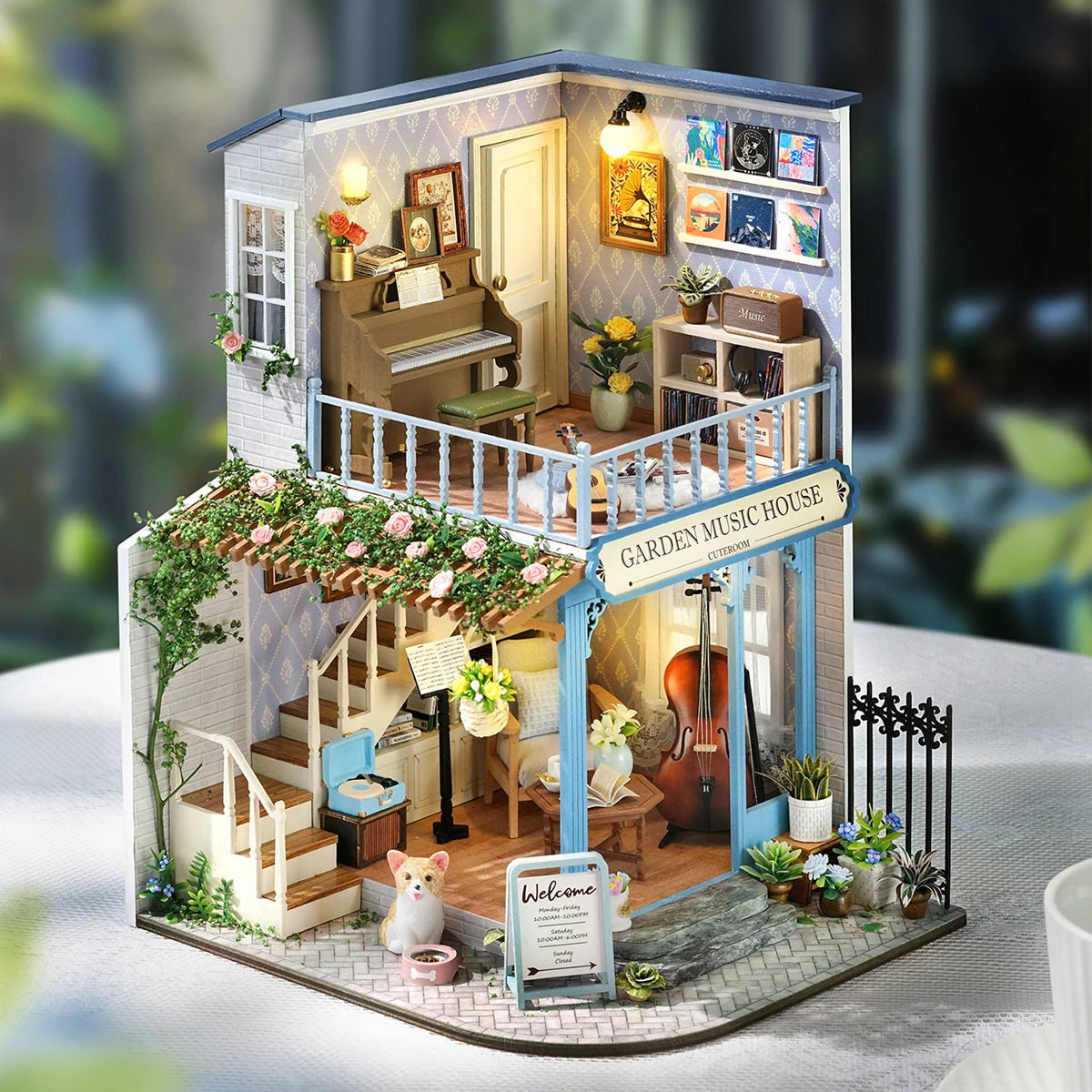 DIY Holz Garten Musikhaus Casa Puppenhäuser Miniaturmodellbausätze Kaffee Puppenhaus mit Möbeln 3D Puzzle für Freunde Geschenke