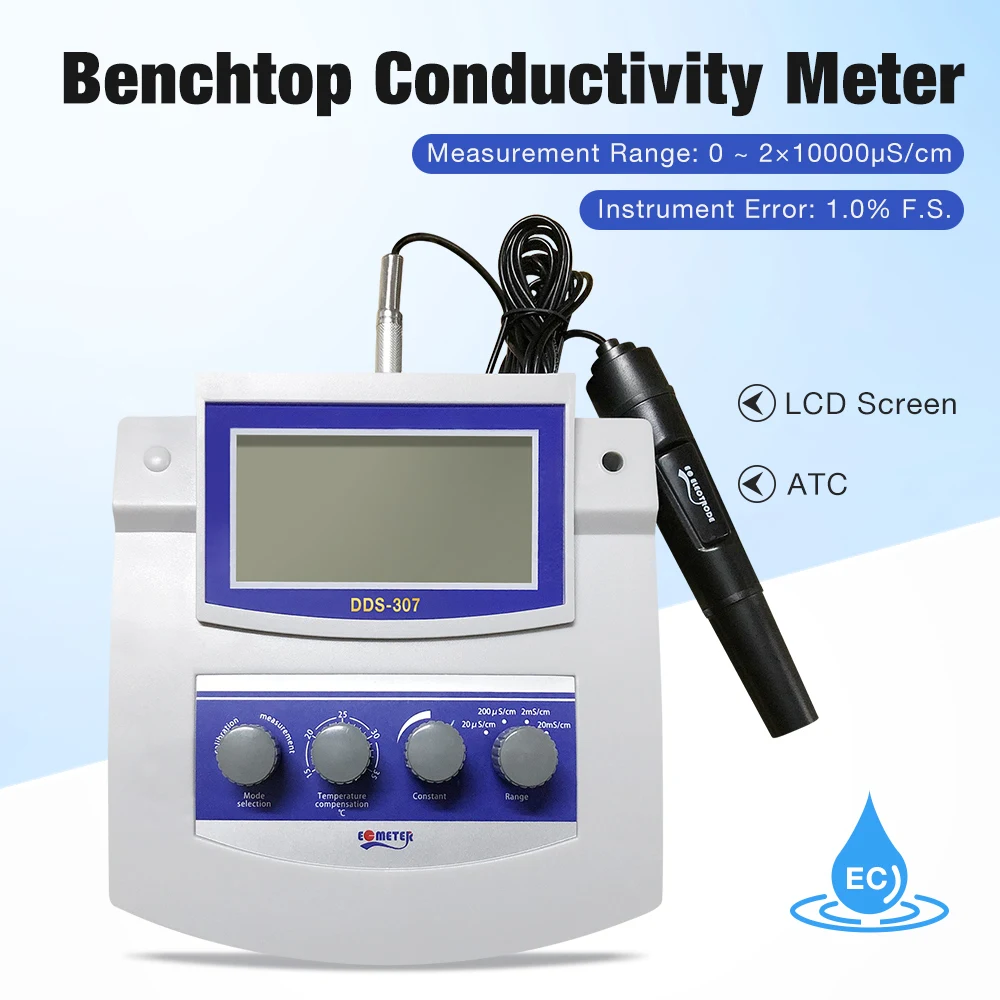 DDS-307 Benchtop Conductivity Tester High Precision Digital LCD Display Water Quality Measuring Meter EU Standard Power Supply