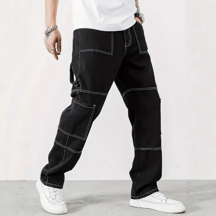 

Men's Faionable Straight Leg Work Pants mid Waist Cotton Jeans Youth Low Waist Crossbody Tight Fit Spring Season China Made