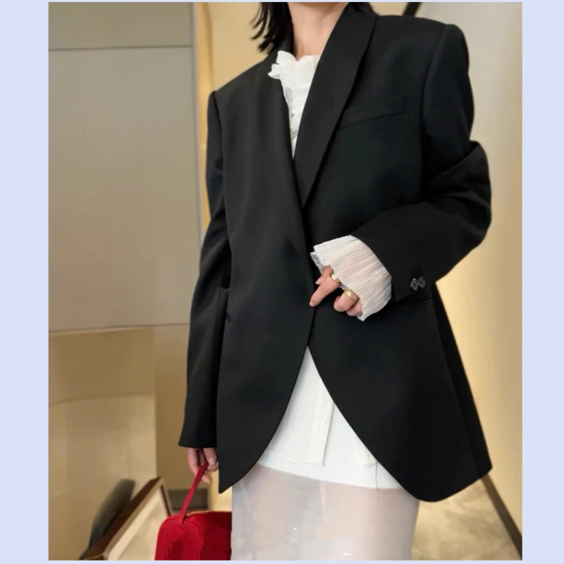 2025 Autumn/Winter Classic Basic Style Round Neck Casual Blazer Jacket