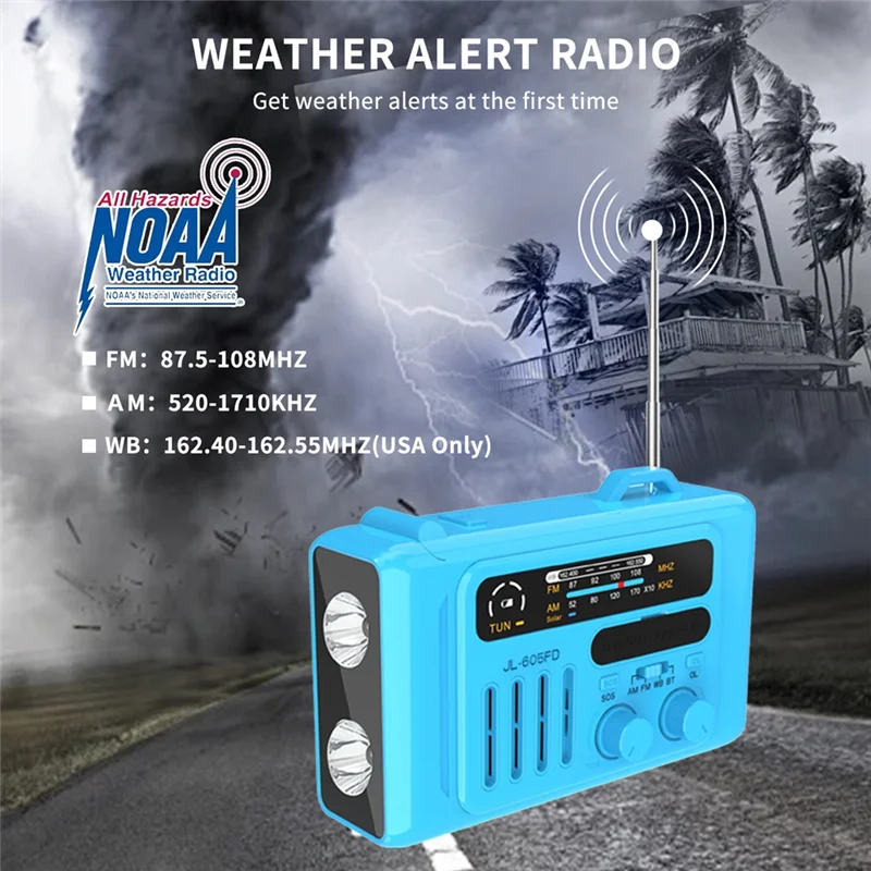 ABMF-الطاقة الشمسية كرنك اليد راديو في الهواء الطلق الشمسية كرنك اليد راديو المحمولة AM/FM/NOAA راديو سمّاعات بلوتوث مع LED القراءة مصباح بلو