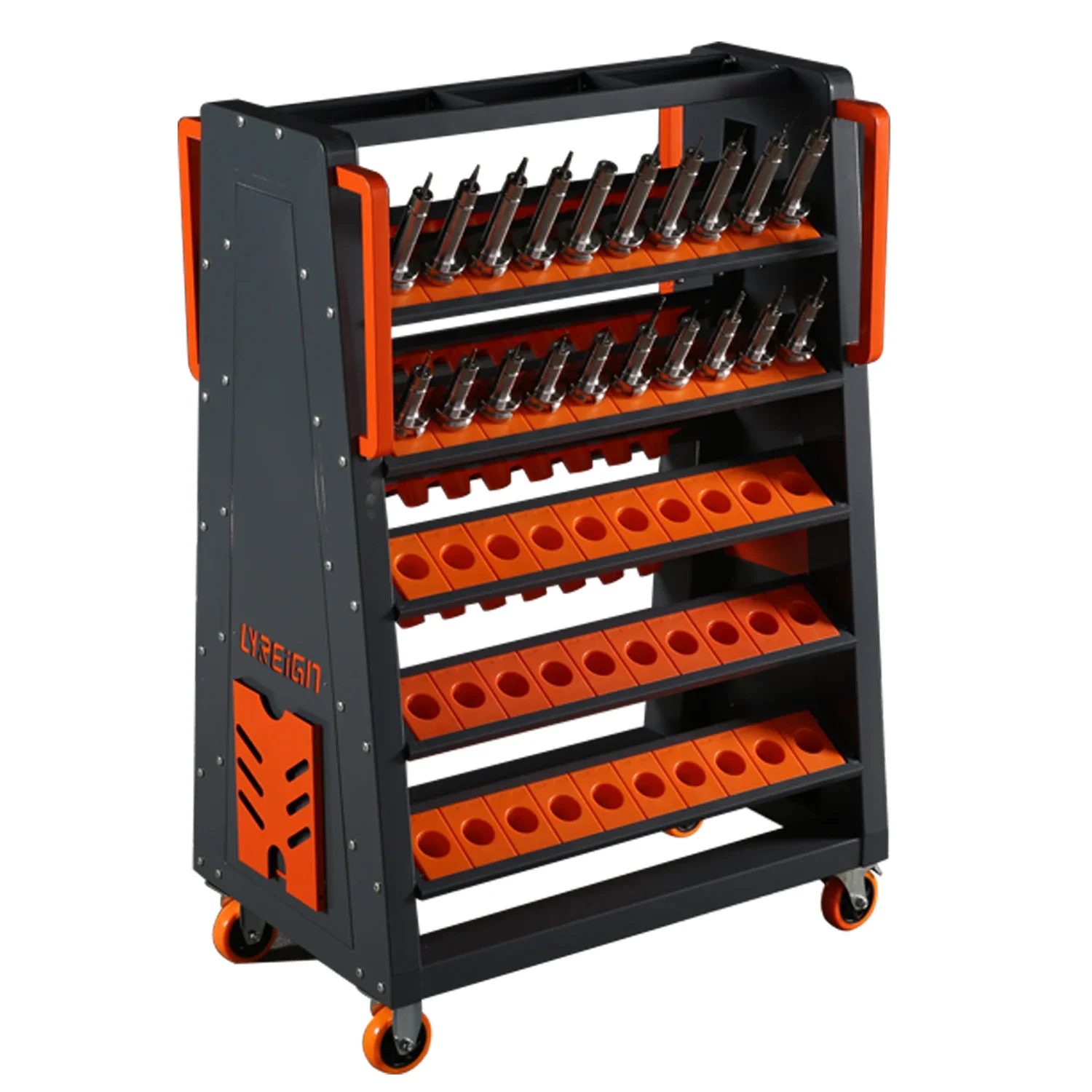 CNC CAT40 Trolley Heavy du CNC Tool Trolley Storage Large Capacity Handle Orange Cnc Tool Rack