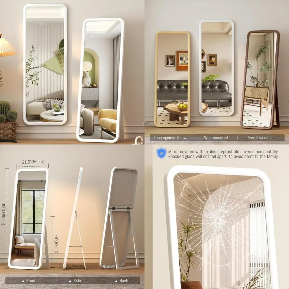 Großer, boden-/wandmontierter Ganzkörperspiegel aus Massivholz mit Holzrahmen, LVSOMT 63 x 22, freistehender großer Körperspiegel für Zuhause D