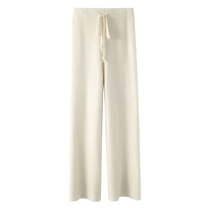 Soft Knitted Pants Women's Autumn/Winter Outerwear Hanging Knitted Wide Leg Pant White Floor Pants Straight Leg Pants