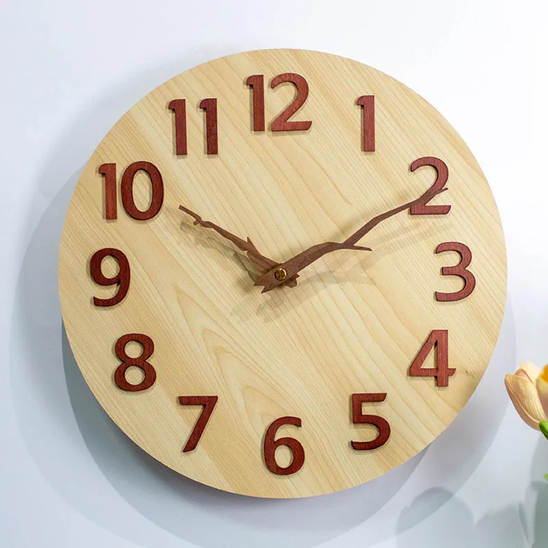 

12 Inch 30cm Imitation Wood Grain Wooden Wall Clock Living Room Advanced Modern Minimalist Clock Japanese Creative Pointer Round