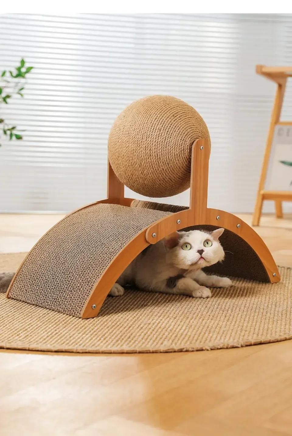 Hölzerner Katzenkratzball, 2-in-1-Kratzball für Katzen, Sisal-Kratzbrett, verschleißfestes Schleifpfoten-Spielzeug, Massivholzschaber für Katzen – Detail 11