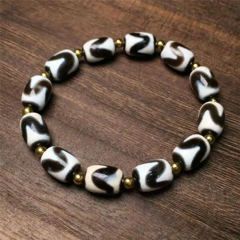 

Natural Agate Bracelet Men Women Fine Jewelry Genuine Tibetan Buddhism Old Agate Tiger Teeth Dzi Beads Feng Shui Bracelets