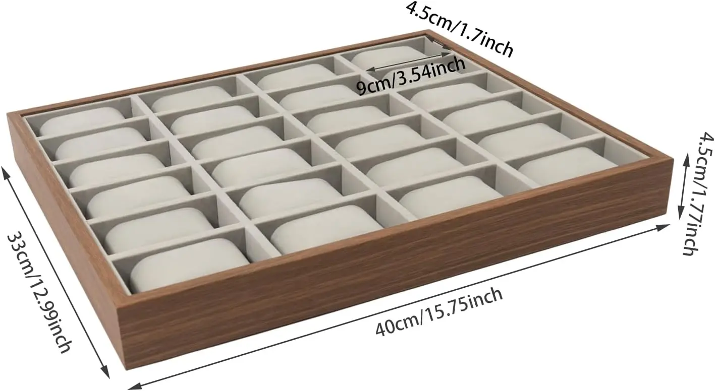 24-Grid Watch Display Tray with Flannel Lining, Stackable Jewelry Organizer for Bracelets and Necklaces - Perfect Gift
