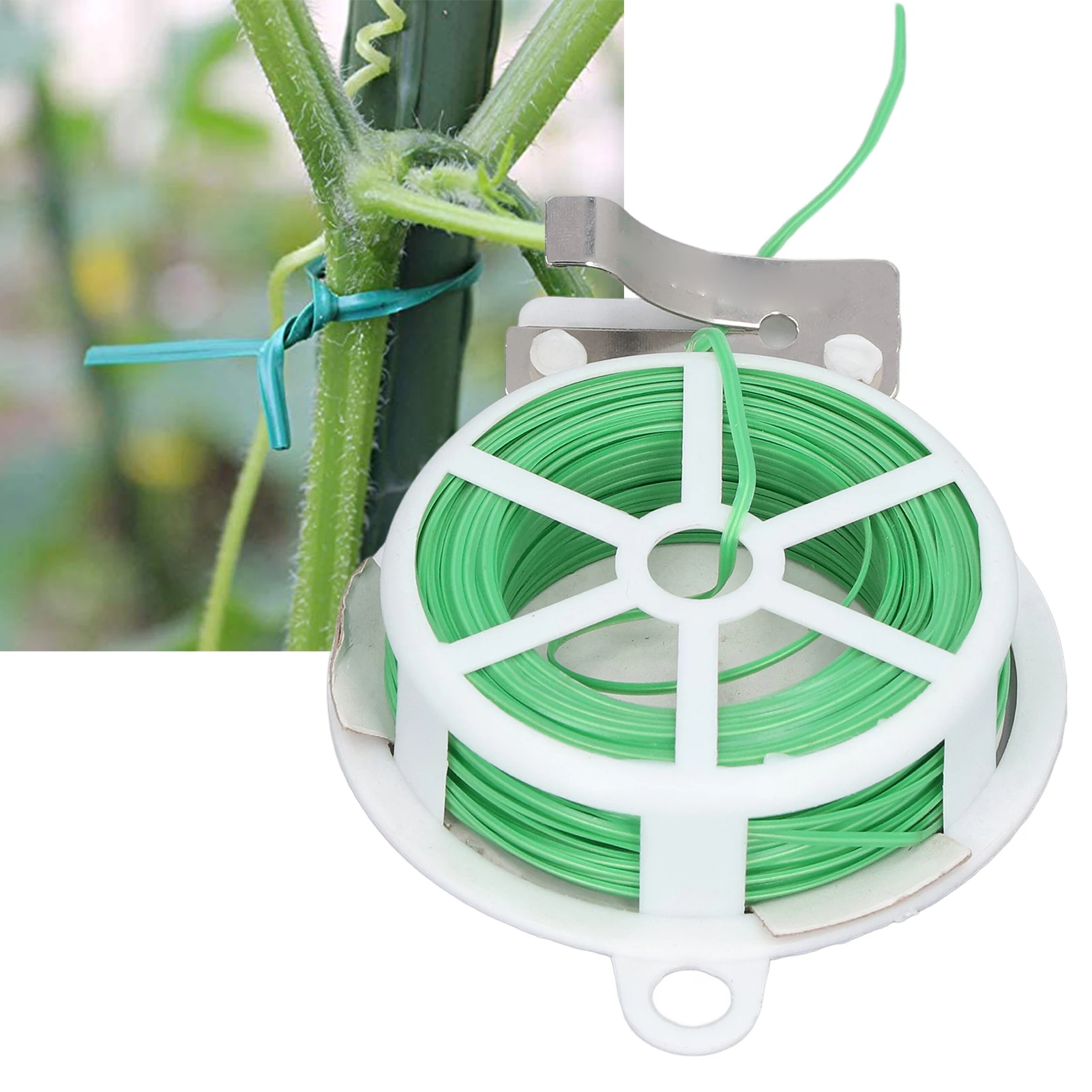 

20/50-meter Plant Tie Plastic Wire Twist-Tie Dispenser with Cutter Garden Vegetable Trellis Plant Ties Plant Twist-Tie