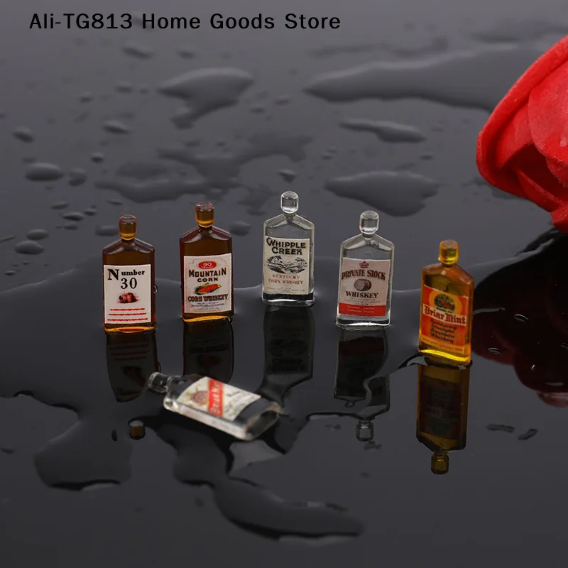 

[TG813]6Pcs 1:12 Dollhouse Miniature Accessories Mini Resin Whiskey Wine bottle Toys