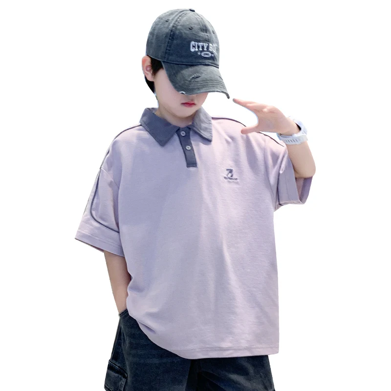 

Loose Style Kids Stylish Summer Dusty Pink Polo Shirt For TBig Boys Short Sleeve Cotton Polo Tshirt Child Casual T-Shirt Outfits