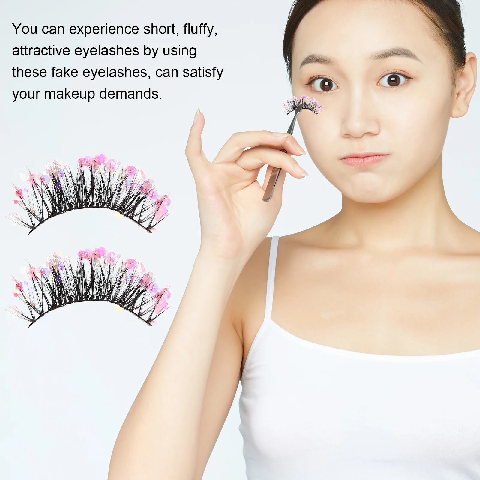 가짜 속눈썹 짧은 반짝이 개별 가짜 속눈썹 여성을위한 자연 푸석푸석한 메이크업 액세서리 웨딩 파티 데이트