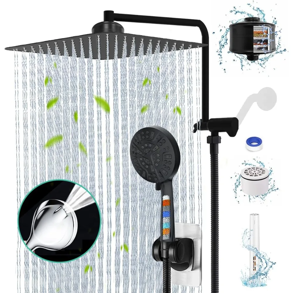 

12-Inch Rain Shower Head with Filter and Handheld Spray, Dual Shower Filter System for Hard Water
