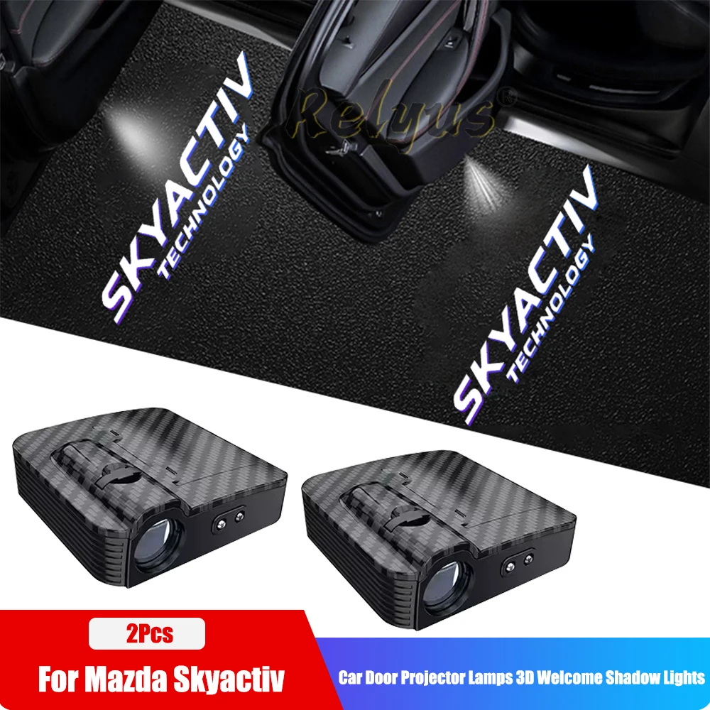 ABS Carbon Fiber LED Car Door Logo Projector Lamps Welcome Light For Mazda Skyactiv 2 3 5 6 8 CX3 CX5 CX8 CX30 Atenza 6 Axela 3