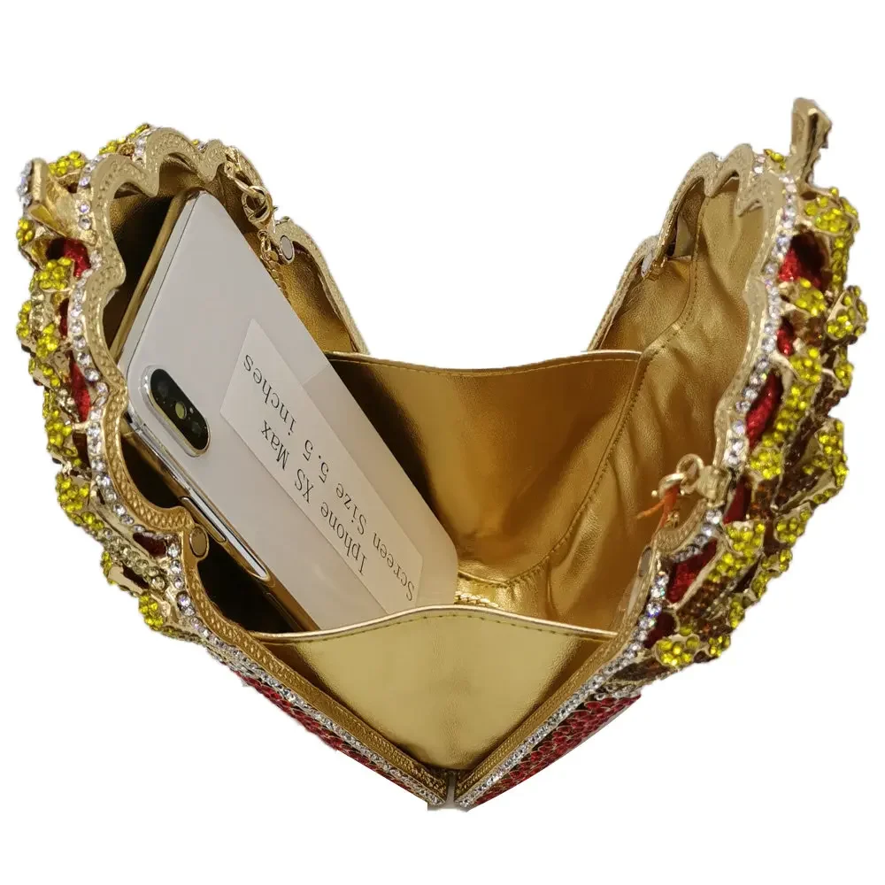 Boutique De FGG (in stock) French Fries Chips Clutch Minaudiere Bag Women Crystal Evening Bag Wedding Rhinestone Handbag Purse