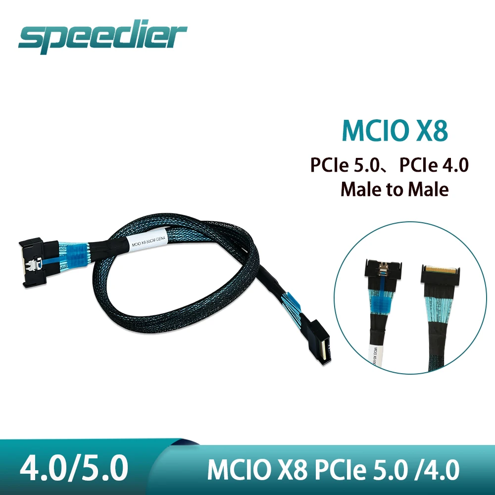 74Pin MCIO X8 Gen5 Gen4 Server Cable PCIe 5.0 / 4.0 High Speed Straight Male To Male Interconnect Full Shielded for Data Center