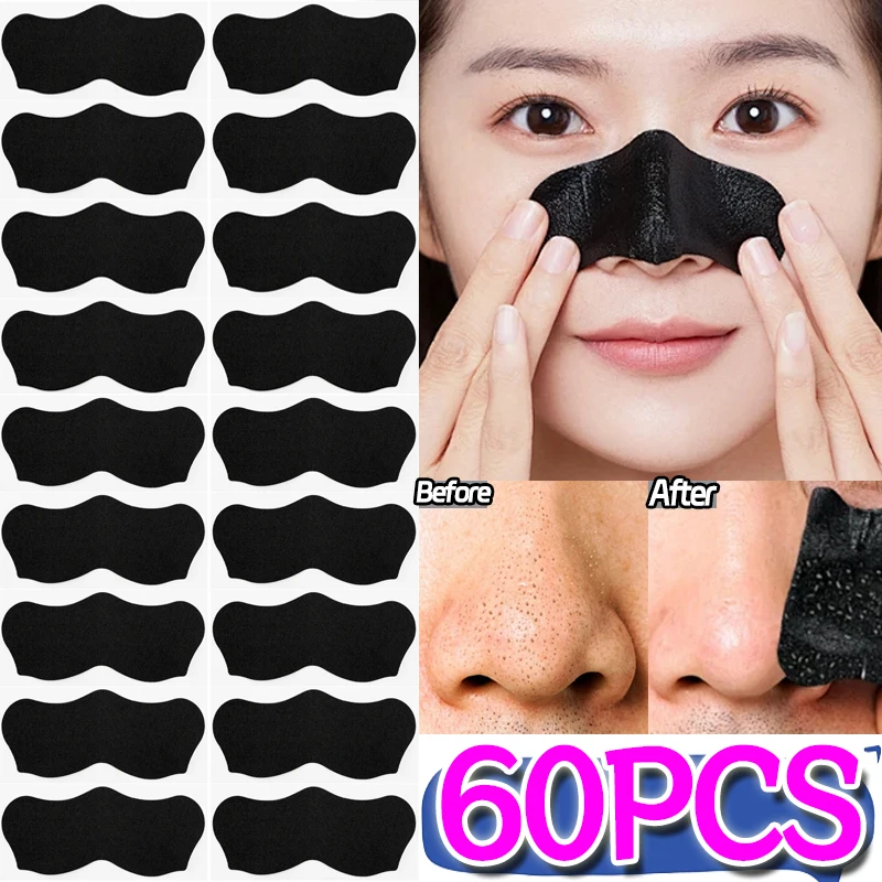 60PCS Nose Blackhead Remover Mask Peel Off Nasal Strips Shrink Pore Deep Cleaning Treatment Acne Nose Black Head Remove Stickers