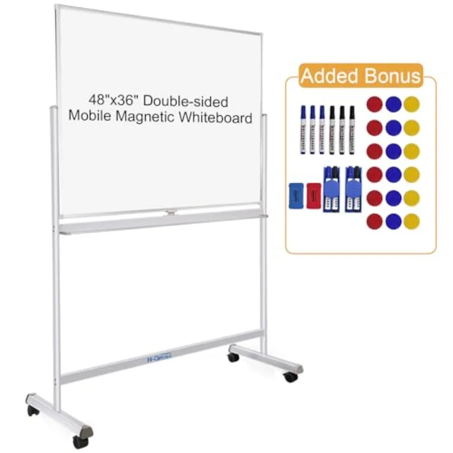 

Rolling Whiteboard with Stand 48"x36" Double-Sided Mobile Magnetic Dry Erase Board on Wheels for Home Office and School