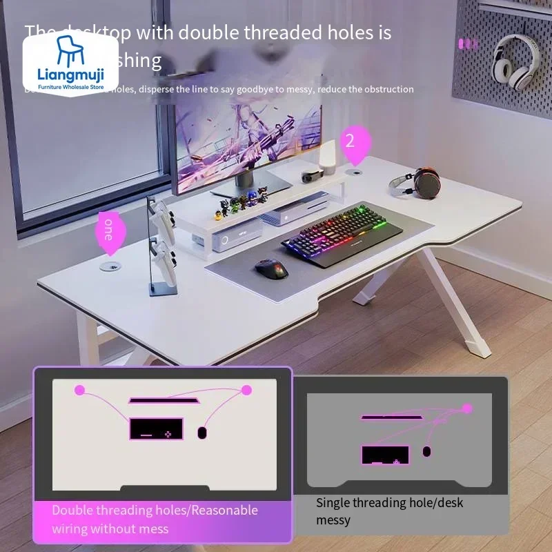 Ergonomic Large Gaming Desk, K-Shaped Gaming Table, PC Gaming Workstation Home Office Desks, Space-Saving, Easy To Assemble