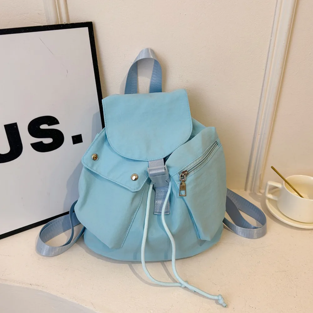 

Portable Preppy Flap Backpack Nylon Solid Color Students Backpack Soft Muti Pocket Workwear Style Backpack Girls