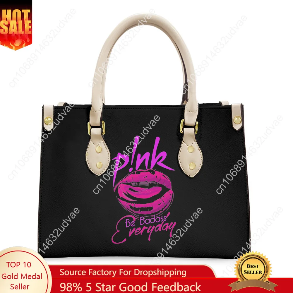 Pink Tote Bag Purse Womens Mens High Quality Personalized Text Image PU Leather Handbag Commuter Shopping Gift Bags
