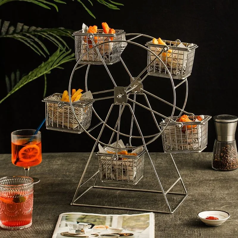 Stainless steel Ferris wheel rotating snack rack, food display rack, fried chicken nugget snack rack, afternoon tea potato chips