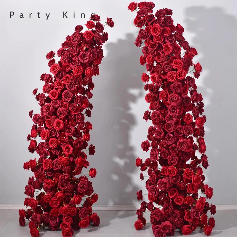 Outdoor Red Artificial Flowers Runners Wedding Background Wall Arch Flower Arrangements Decoration Birthday Party Display Props