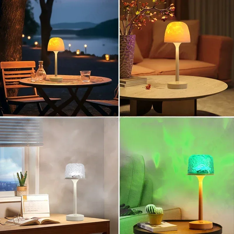 LED 높은 발 물 리플 분위기 테이블 램프 RGB 원격 제어 로맨틱 커플 선물 실내 침실 프로젝션 야간 조명
