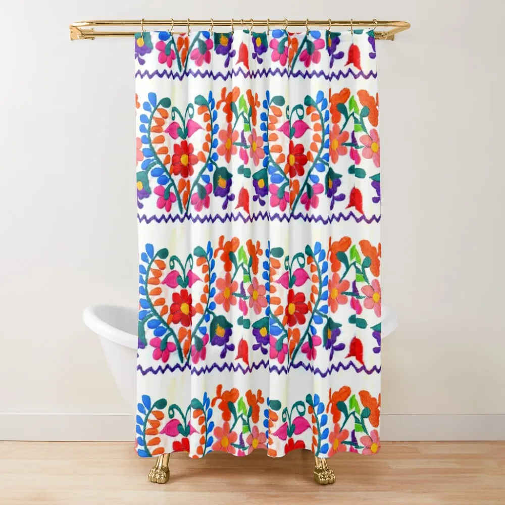 

Mexican Red Blue Flowers Shower Curtain Anti-Mold Waterproof Shower Bathroom Shower Set Bathroom Deco Curtain