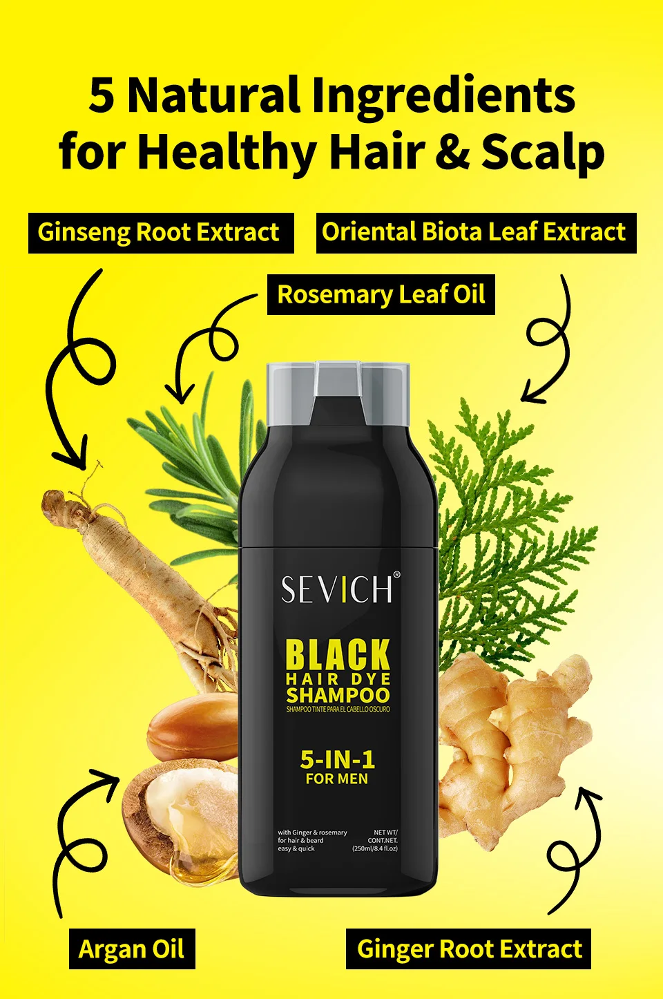 Hair Dye Coloring Shampoo 5 In 1 Men Beard Dye Shampoo Natural Cover Gray Hair Color Shampoo Instant Dye Hair Dyeing Shampoo