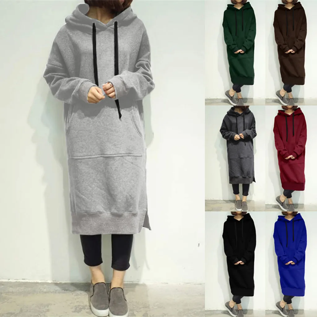 2024 Fashion Loose Sports Clothes Lady Casual Sweatshirt Dresses Long Female Spring Women\'s Winter Dress Warm Oversize Hoodies