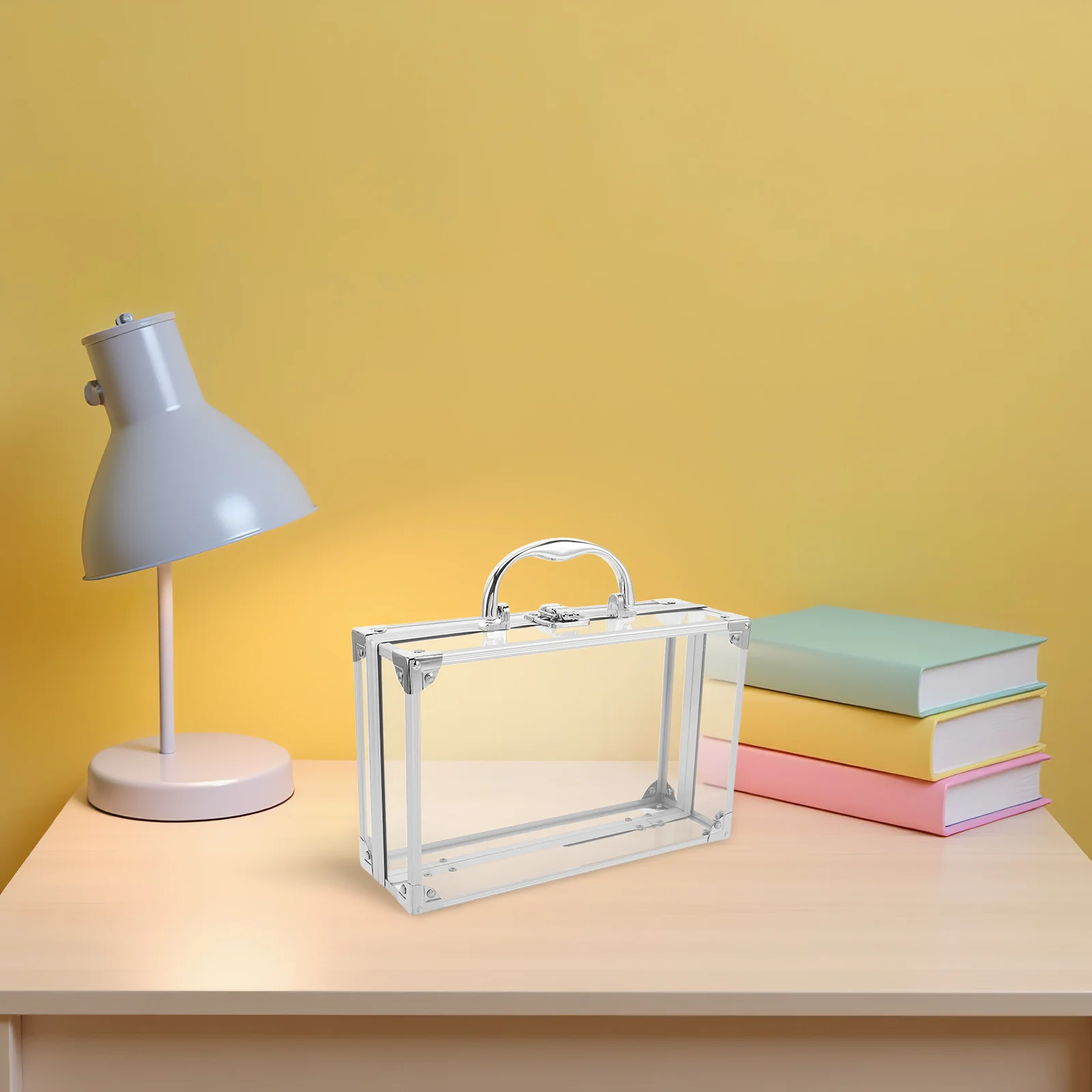 

Transparent Book Case with Handle Large Capacity Clear Book Organizer Waterproof Dustproof Storage for School Home Office Use