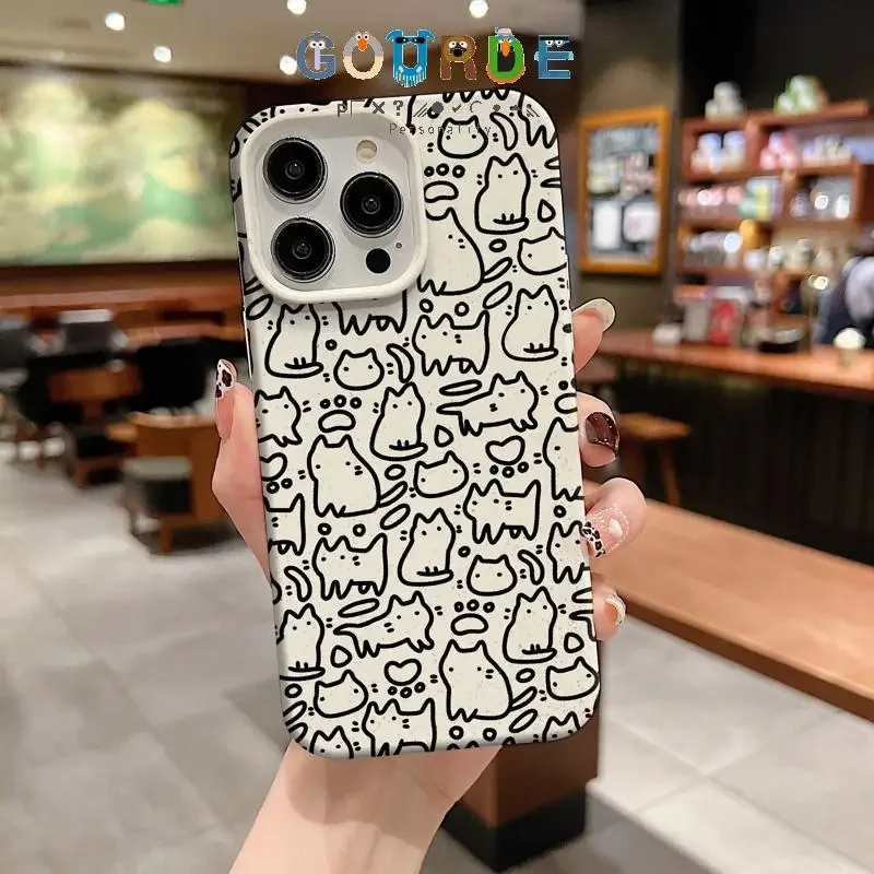 

Gourde Cartoon Cat Patterns Biodegradable Wheat Phone Case for Iphone 16 15 14 12 13 11 Pro Max Ip 7 8 Plus Iphon X Xs Xr Xs Max