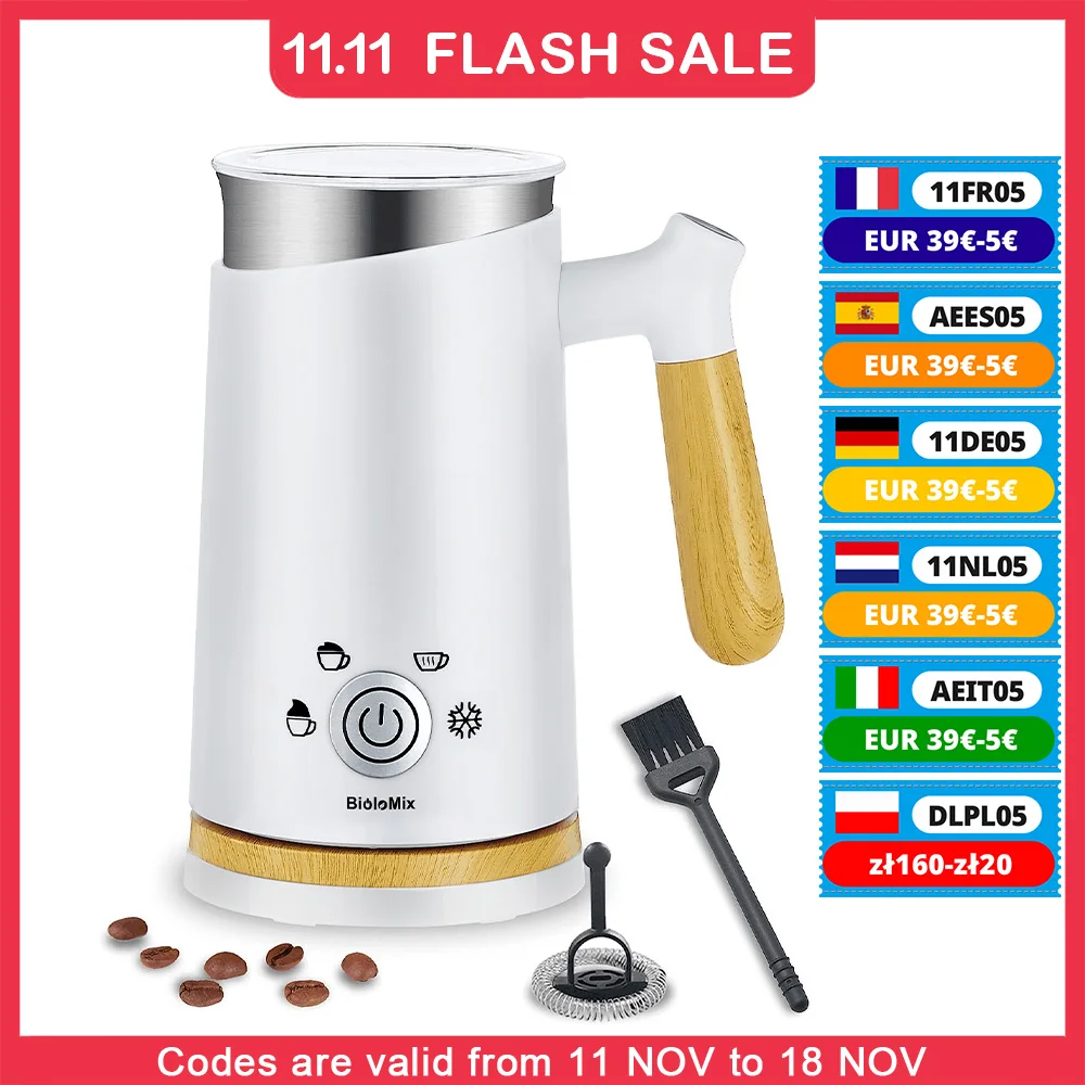 BioloMix NEW Automatic Hot and Cold Milk Frother Warmer for Latte, Foam Maker for Coffee, Hot Chocolates, Cappuccino