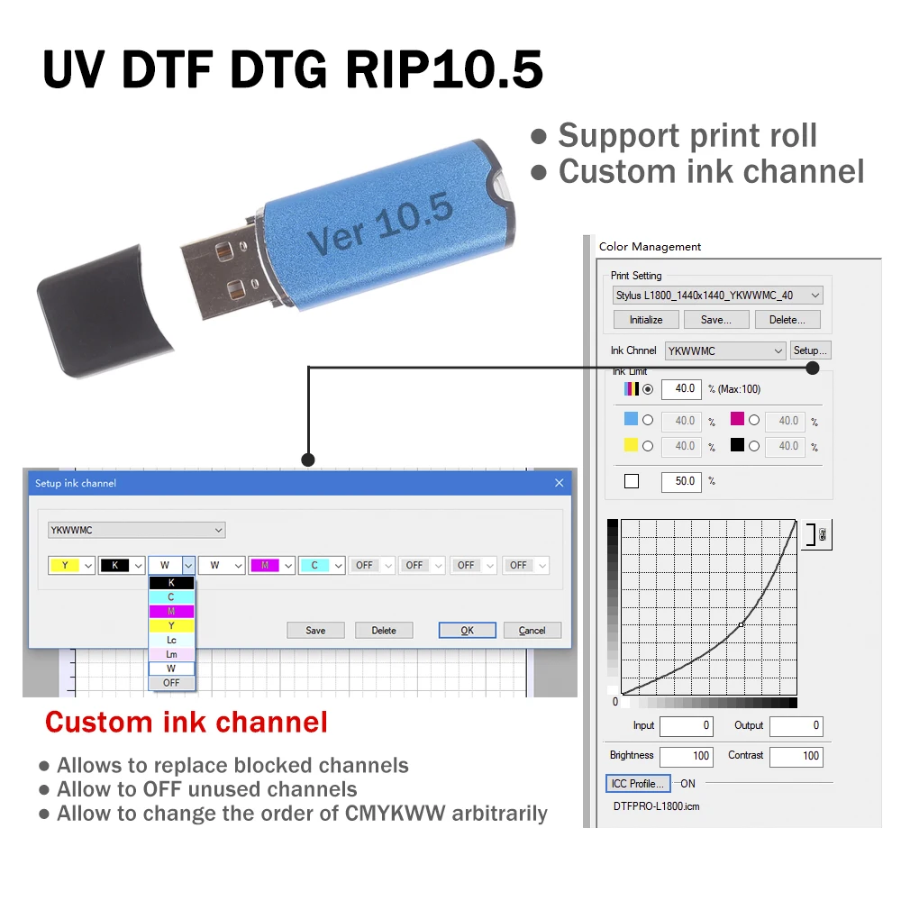 Top! New version DTF RIP10.5 10.3 color separation printing software for Epson UV DTF DTG original and modified L1800 L805