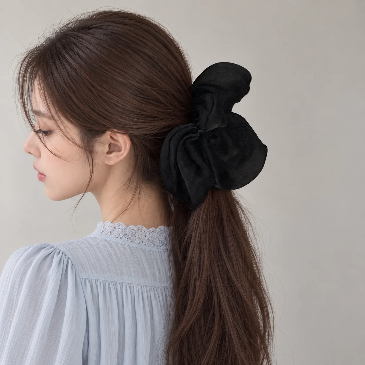 Oversized 3D Chiffon Flower Banana Hair Clip for Women Korean Ruffle Bow Ponytail Holder Strong Hold Bridal Party Hair Accessory